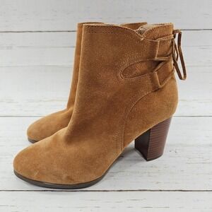 Vionic Ronnie Womens 8 Brown Suede Side‎ Zip Heel Lace Up Booties Ankle Boots